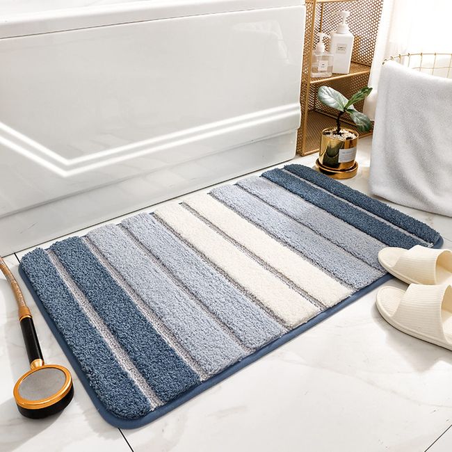 Bath Mat, Foot Wipe Mat, Scandinavian Style, Absorbent, Quick Drying, Fluffy, Thick, Warm, Washable, Washroom Mat, Entrance Mat, Dressing Room Mat, Comfortable, Soft, Fashionable (Blue, 15.7 x 23.6 inches (40 x 60 cm)