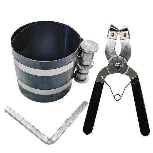 BDZMC Piston Ring Compressor Tool, Adjustable Sizes from 2.09" to 6.9", Car Engine Piston Ring Installer Removal Kit with Wrench, Piston Installer Plier, Universal Repair Tool Accessories (3 Inch)