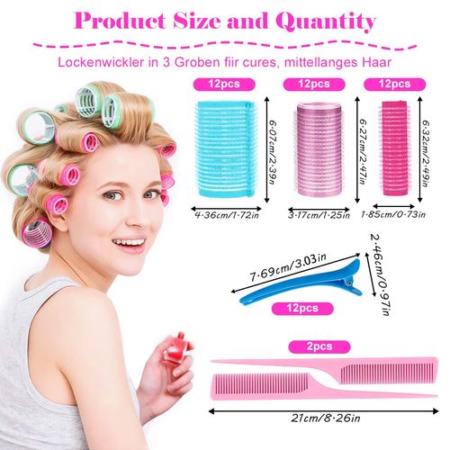 Encuryna 50 Piece Curler Set, Self-Adhesive Hair Rollers, Curlers Adhesive Rollers, Curls Without Heat, Curlers with Comb and Duck Beak Clips for Women, Salon, Barber, Hairdresser