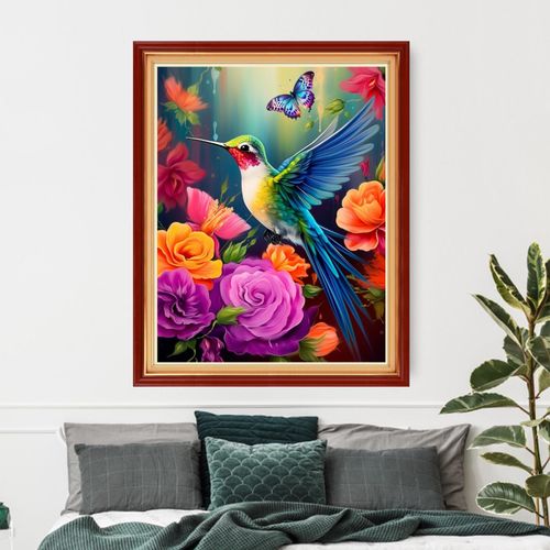 Funxvoot Stamped Cross Stitch Kits Beginners Full Range of Embroidery Kits for Adults 11CT Embroidery Patterns Needlepoint Kits Printed Cross Stitch Kits-Hummingbird Flowers 16x20 inch
