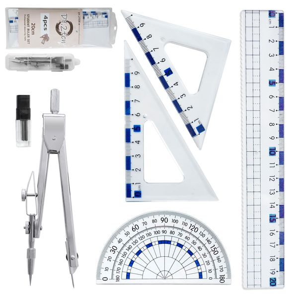 DY.2ten Geometry Set for Students, Maths Set, Protractor and Compass Set, Math Drawing Set, Geometry Compass Sets, Protactor Kit for Class Supplies and School, 6 Pcs