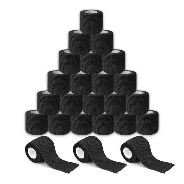 BISIBITA2 Tattoo Sensi Wrap Grip Cover Self Bandage Rolls Sports Adherent Tape 2 inch x 5 Yards, Pack of 24 (Black)