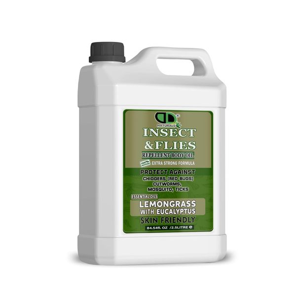 Insect Repellent with Lemongrass & Eucalyptus Essential Oil Repellent Against Mosquitoes, CHIGGERS(REDBUGS), CUTWORMS & Ticks for Body Oil Deet-Free (2.5 Litre)