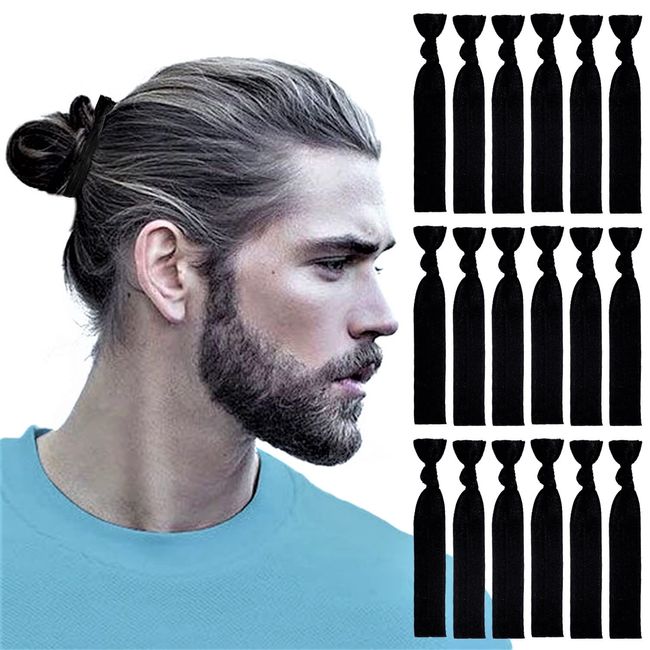 79STYLE 100pcs Mens Hair Ties for Man Buns No Crease Black Hair Tie For Men Long Hair Knotted Hair Ties For Guy's No Tangle Elastic Ribbon Stain Fabric Hair Ties For Mens Thin Thick Hiar (100pcs--Black )