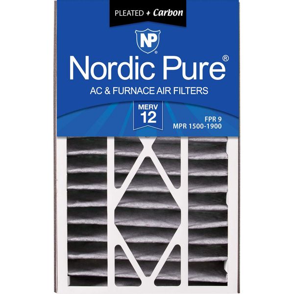 Nordic Pure 16x25x5 MERV 12 Plus Carbon Air Bear Replacement AC Furnace Air Filters 2 Pack