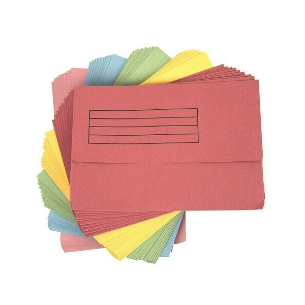 Foolscap Document Wallets 285gsm, Assorted Colours, Pack of 25 Folders (Assorted)