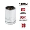Powerbuilt 1/2 Inch Drive x 18 MM Shallow Socket, 12 Point, Chrome-Vanadium made, Size Marking - 642016
