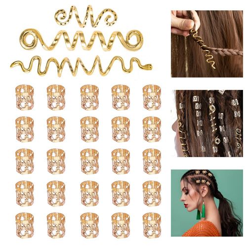 SIYINGSAERY Pack of 28 Braids Beads Hair Accessories Gold Dreadlocks Hair Accessories Braids Beads Braids Hair Jewellery Hair Braid Rings Hair Coil Dreadlocks Hair Spiral Clips for Men Women Suitable
