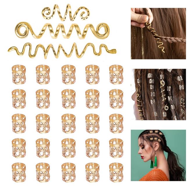 SIYINGSAERY 28 Stück Braids Perlen Haarschmuck Gold Dreadlocks Haarschmuck Braids Perlen Flechtet Haar Schmuck Haar Geflecht Ringe Haarspule Dreadlocks Haarspiralen Clips für Männer Frauen Geeignet