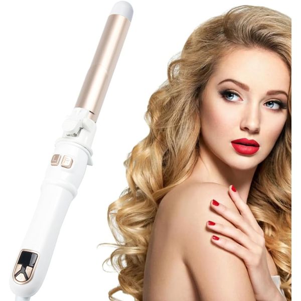 Automatischer Lockenstab, Rotierender Lockenstab 28mm lockenstäbe Mit Temperatureinstellung, Automatic Rotating Hair Curler Wand für Schnell Erhitzender Langanhaltende Frisur, Weiß