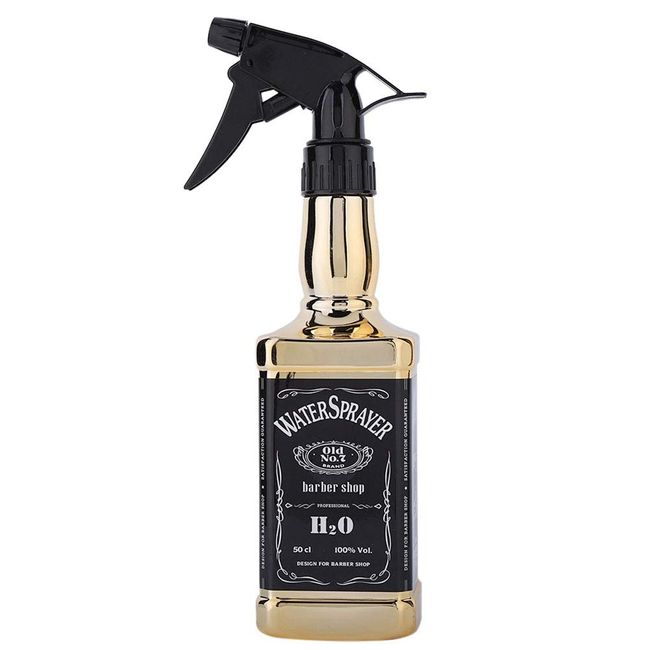 TEUOPIOE Water Sprayer 500ml/16.9oz Hair Spray Bottle Hairdressing Barber Spray Bottle Whisky Squirt Bottle Mist Salon Hair Tools Home Gardening (Gold)