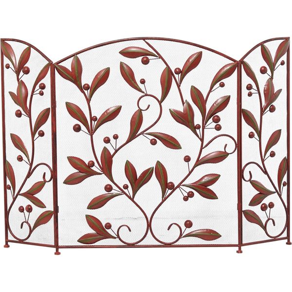 Metal Foldable Mesh Netting 3 Panel Fireplace Screen with Leaf and Vine Relief,