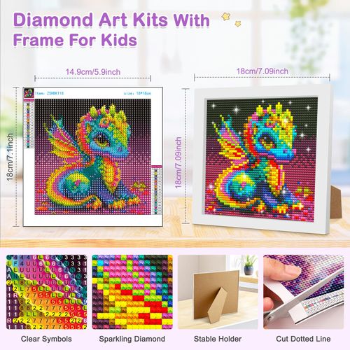 MOGTAA Dragon Diamond Art Kits for Adults Beginners with Wooden Frame, 5D Diamond Art for Girls Boys Ages 6-8-10-12, Full Drill Animal Arts Craft for Home Decor 7.1x7.1Inch