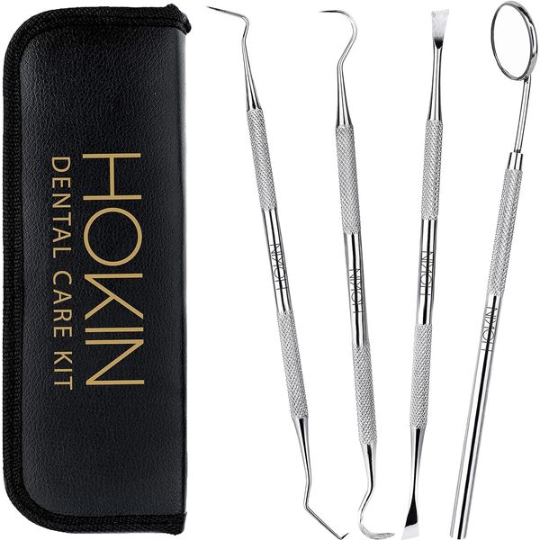 HOKIN Plaque Remover Teeth Cleaning Tool 4 Pcs Dental Care Kit Tooth Filling Repair Set Stainless Steel Dental Tools for Men Women Kids and Pet Care