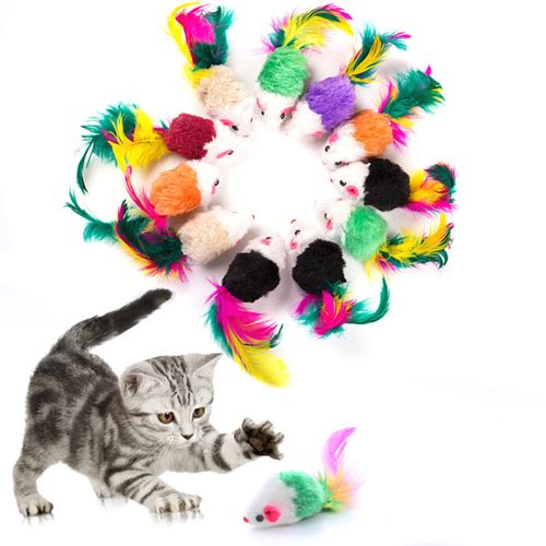BSITSSS 10Pcs Cat Mouse Toy, Cat Toys Mouse for Indoor Cats Kitten, Cat Mice Toys with Feather Tail Furry Interactive Cats Toys Mouse Toy with Rattle Sounds Cat Toy Mouse for Kitten Toys(Random Color)