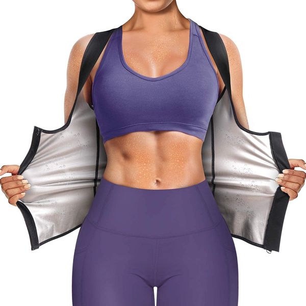 Bingrong Damen Sauna Effekt Anzug Sauna Weste Unterbrust Korsett Bauchweg Sauna Thermo Tank Top Fitness Shirt Saunaanzüge Schwitzanzug Body Shaper (S, Schwarz)