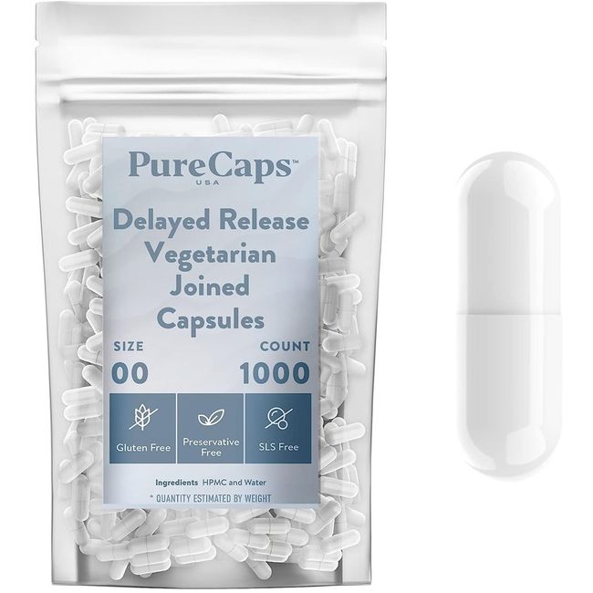 Enteric vegetable vegan capsule size 00 opaque (white) delayed release enteric coating 1000ea