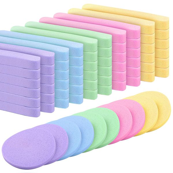 60 Pcs Facial Sponge Compressed Face Cleansing Round Face Sponge Pads Exfoliating Spa Massage Sponges Makeup Tool for Facial Makeup Removal Wash Sponges for Women 5 Colors