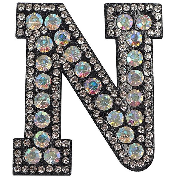 shttown Initial Rhinestone Applique Glitter Cute Crystal Letter Patch (N)