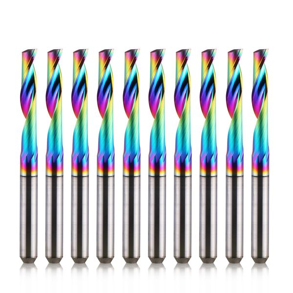 HOZLY CNC Single Flute Router Bits 1/8 Inch Shank,1/8 Inch Cutting Dia,17mm（0.67”） Cutting Length,Solid Tungsten Carbide Alloy End Mill, DLC Coating Milling Cutter for Aluminium,Pack of 10