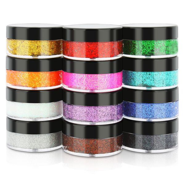 YGQQOY Body Glitter, Face & Body Glitter Gel, Face Glitter Makeup, Hair Glitter, Festival Rave Fine Glitter, 12 Colors