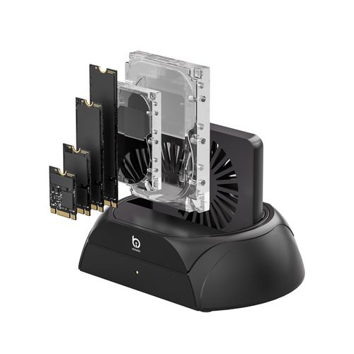 Xiaobi Hard Drive Docking Station, Pcie NVMe Adapter with Cooling Fan Superior Cooling Efficiency, External Hard Drive Reader Compatible with M.2 NVMe/SATA SSD & 2.5" and 3.5" SATA HDD SSD
