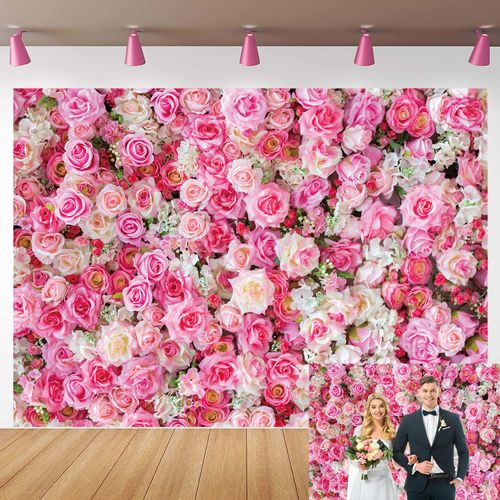 Pink Rose Wall Backdrop Floral Photography Background Happy Valentine's Mother's Day Party Decorations Banner for Bridal Wedding Baby Shower Birthday Cake Table Supplies Banner 60x36 inch