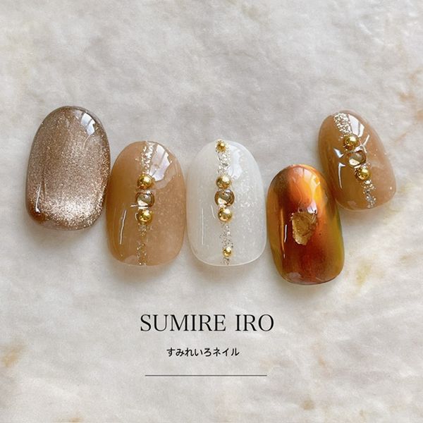 Nail tips False nails Bridal nails Short Coming-of-age nails Design Simple nails Nail Beige nails Small nails Large nails Very short Chibi nails Adult nails False nails Custom nails<br> [o2188] Brown magnet vertical rhinestone powder mirror