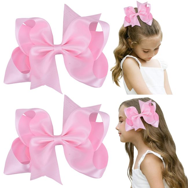 2PCS Silky Satin Hair Bows Pink Hair Ribbon Clips for women Ponytail Holder  Hair Accessories Alligator Clips Hair Bow for Women Girls Toddlers Teens