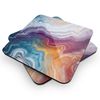 Rainbow Marble Coasters Gift Set, 4 x Organic Pattern 9cm Glossy Wood Coffee Drinks Mats
