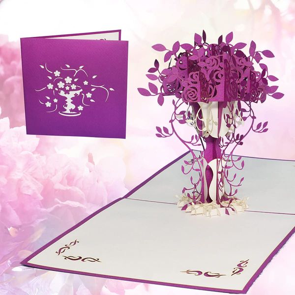 LIN Pop Up Greeting Cards Thank You Cards Purple