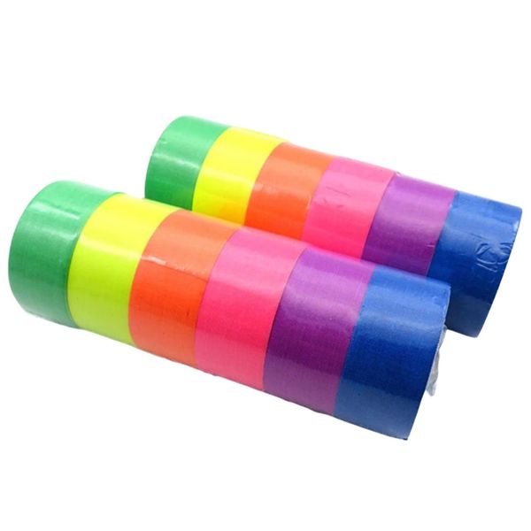 KINOKINO Fluorescent UV Black Light Gaffer Tape Party Blue Purple Pink Orange Yellow Green (6 Colors Set of 2)