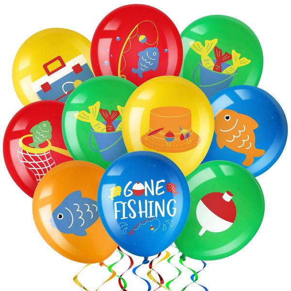 36 Packs Fish Bobber Balloons Latex Fish Party Balloon Fish Under the Sea Party Decorations Gone Fishing Birthday Party Supplies Sea Creature Party Decorations, 12 Inches (Gone Fishing Style)