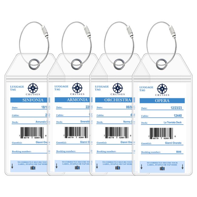 MSC Cruise Luggage Tag Holders by Cruise On [4 Pack] Fits All MSC Cruise Line Ships & Tags for Cruises in 2023 & 2024