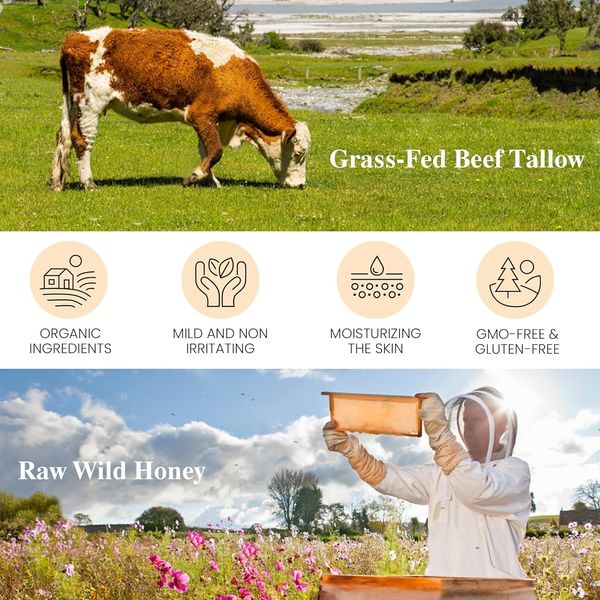 Aqiuicka Tallow and Honey Balm Beef Beef Tallow for Skin Tallow and Honey Balm Tallow and Honey Cream, Grass-Fed Beef Tallow Balm with Raw Honey for Smooth Nourishing Face