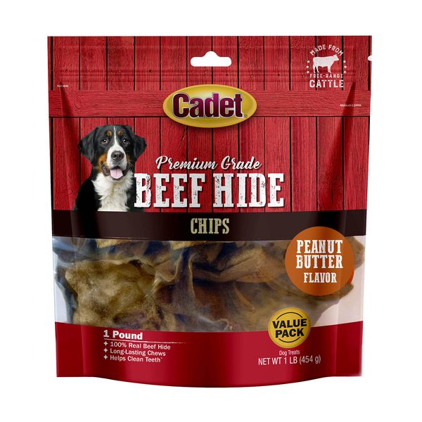 Cadet Premium Grade Beef Hide Chips for Dogs Peanut Butter Flavor 1 Pound