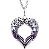 Solid Sterling Silver Oxidized Angel Wings Heart Pendant Necklace 0.90" Angels