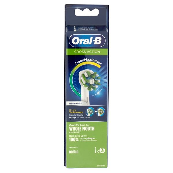 Oral-B Clean Maximiser Cross Action Electric Toothbrush Heads, 3D White, Whitening Action, Pack of 3, White