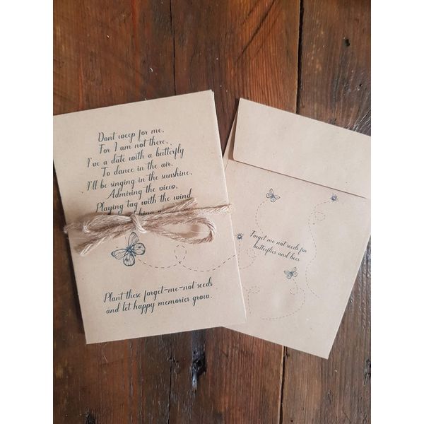 25 Unfilled Forget-Me-Not Seed Packet Funeral Favour Envelopes for You to Fill with Forget-Me-Not Seeds - The Perfect Funeral Favour containing a Beautiful and Touching Poem.