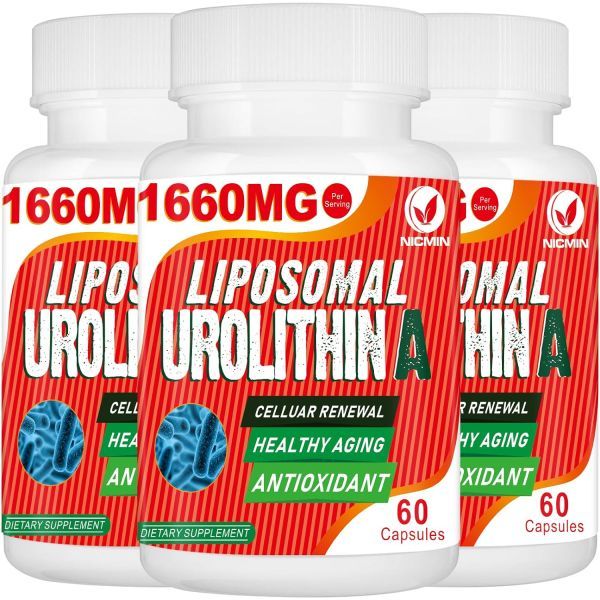 NICMIN 1660MG Urolithin A Organic Pomegranate Extract Liposomal Quercetin 60 Capsules 3 Packs