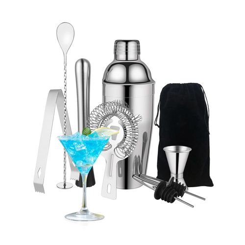 Professional 9 Piece Cocktail Shaker Set with Storage Bag Stainless Steel Mixware Kits with 750ml Cocktail Shaker Filter for Home, Bar, Party and Gift，Cocktail Kit Suitable for Gift Giving