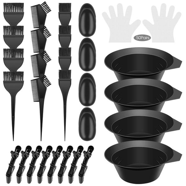 IRCHLYN Hair Dye Brush and Bowl Set Hair Dye Kit Hair Tint Dying Coloring Tool Hair Dye Comb with Ears Covers Hairdressing Clips and Hair Dye for Salon and Personal DIY (78 Pieces)