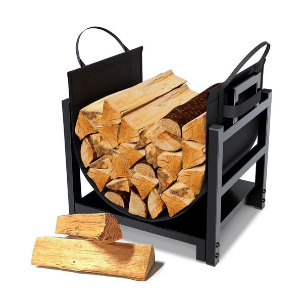 Firewood Rack Log Holder Indoor with Wood Carrier, Powder-coated Steel Modern