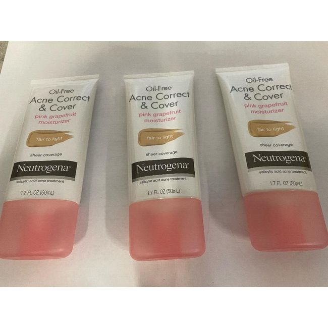 3X Neutrogena Oil-Free Acne Correct & Cover Pink Grapefruit Moisturizer 1.7oz