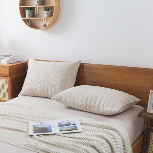 H HOUSEHOLD Seersucker Washed Microfiber Pillowcases Set of 2 – Ultra Soft & Comfortable, Envelope Closure, Available in Queen Size 20x30 Inches - Textured Design, Easy Care, Wrinkle-Resistant