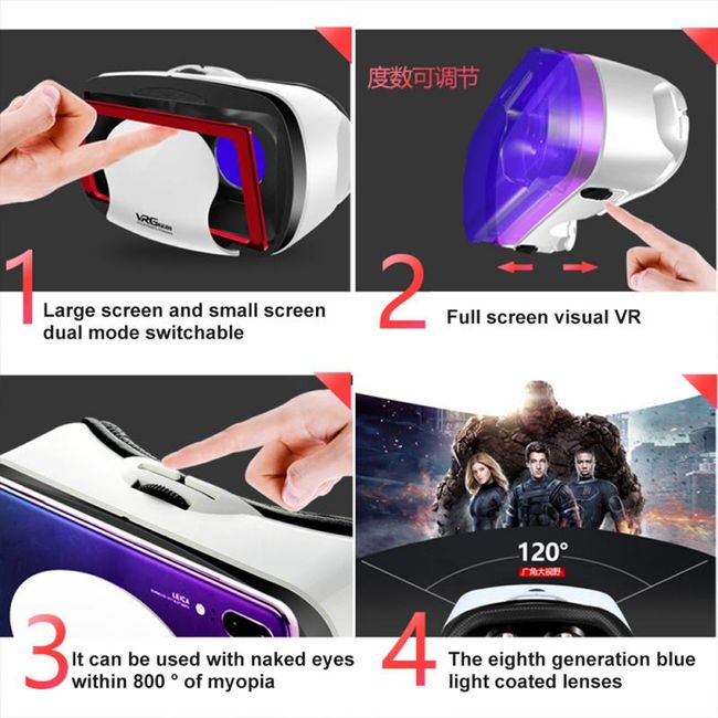 3D VR Headset with Controller Virtual Reality Smart Glasses Helmet 7in  Lenses