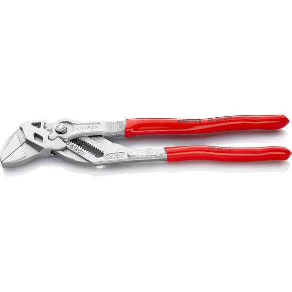 KNIPEX Pliers Wrench, Chrome-Plated, 250 mm, Grips Continuously Up to 52 mm, Fine Adjustment by Button Push, Adjustable Wrench, 86 03 250