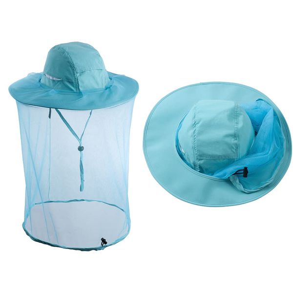 ZffXH Mosquito Hats with Netting, Blue Mesh Ventilated Bee Keepers Hat with Net, Midge Head Net Hat, Fly Net Hat, Mosquito Head Net Face Mesh, Sun Hat with Mosquito Net, Anti Insect Safari Hat