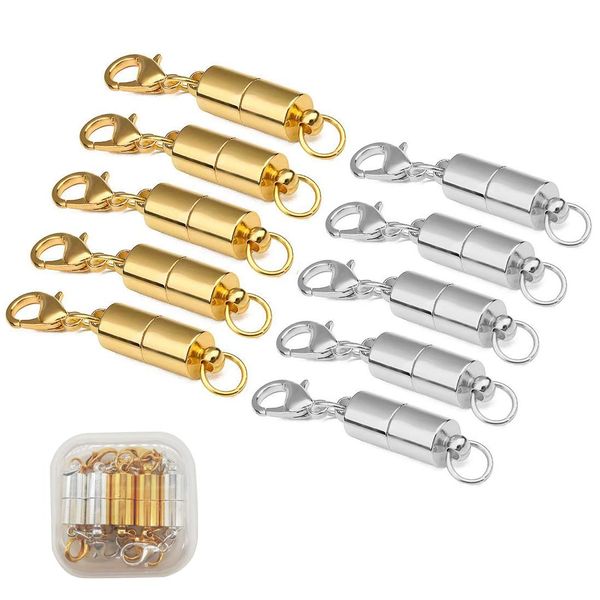 TourKing 10pcs Magnetic Lobster Clasp Magnetic Jewelry Clasps with Storage Box for Jewelry Necklace Bracelet, Jewellery Findings Silver and Gold