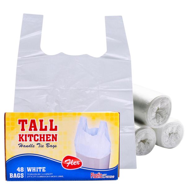 Handle TIE Flex White Tall Kitchen Trash Bags, 13 Gallon, 48 CT (1)